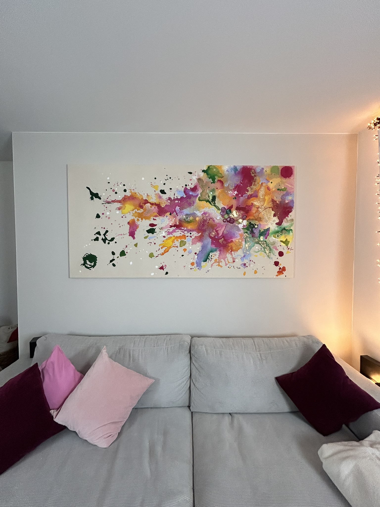 Ich lieb Leben viel zu sehr, 2025, Acryl und Gold auf roher Baumwollleinwand, Ansicht 4